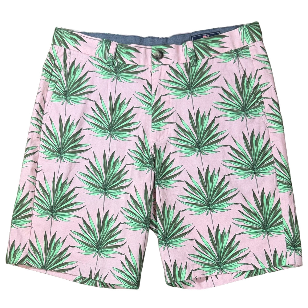 Vineyard Vines Pink and Green Palm Breaker Shorts Size 32 SKU1455
